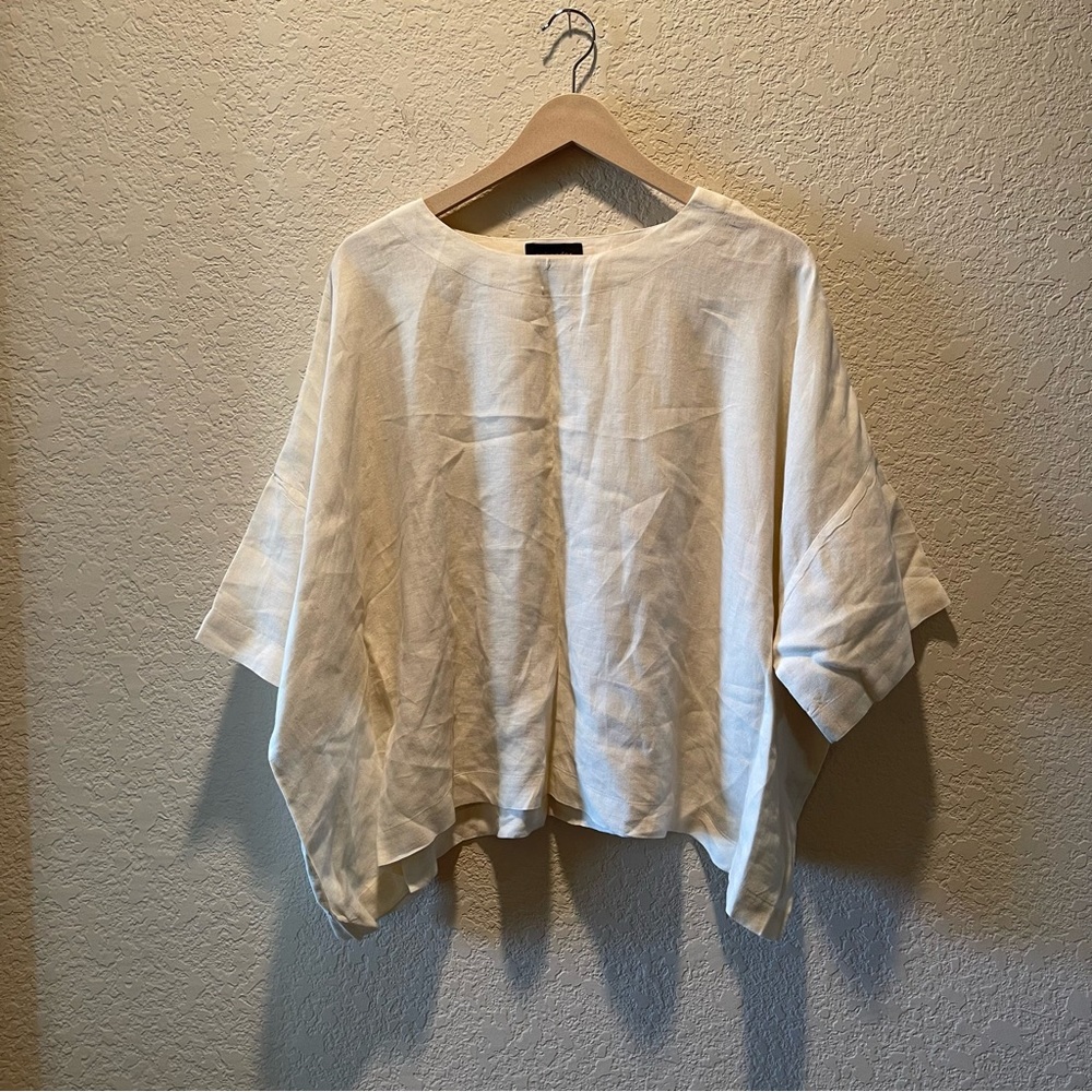 Eskandar ivory 100% linen oversized boxy lagen look pullover top,